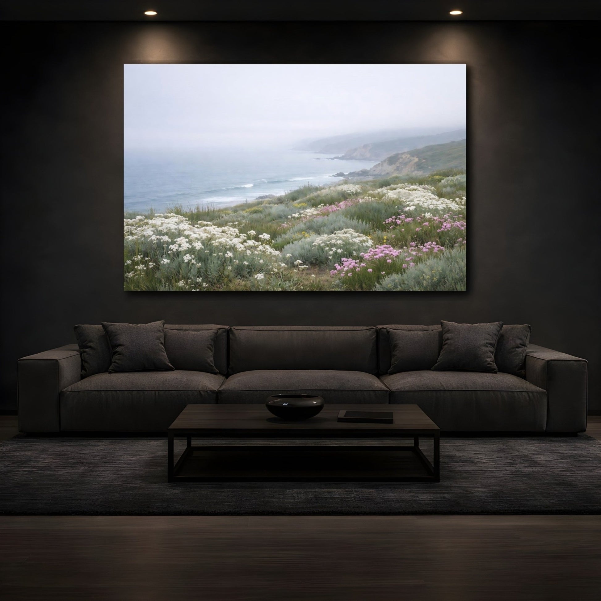 Nature Coastal Landscape Misty Flowers - Canvas Wall Art Print - YesArtYes