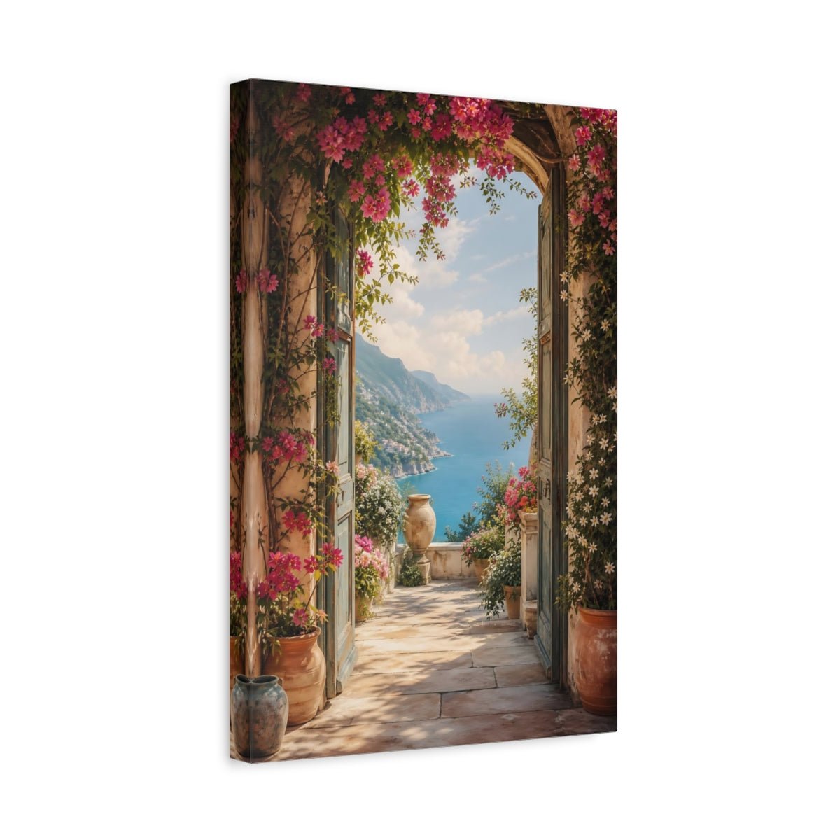 Nature Coastal Landscape Pink Floral Sea Canvas Print – Scenic Living Room, Above Fireplace - YesArtYes