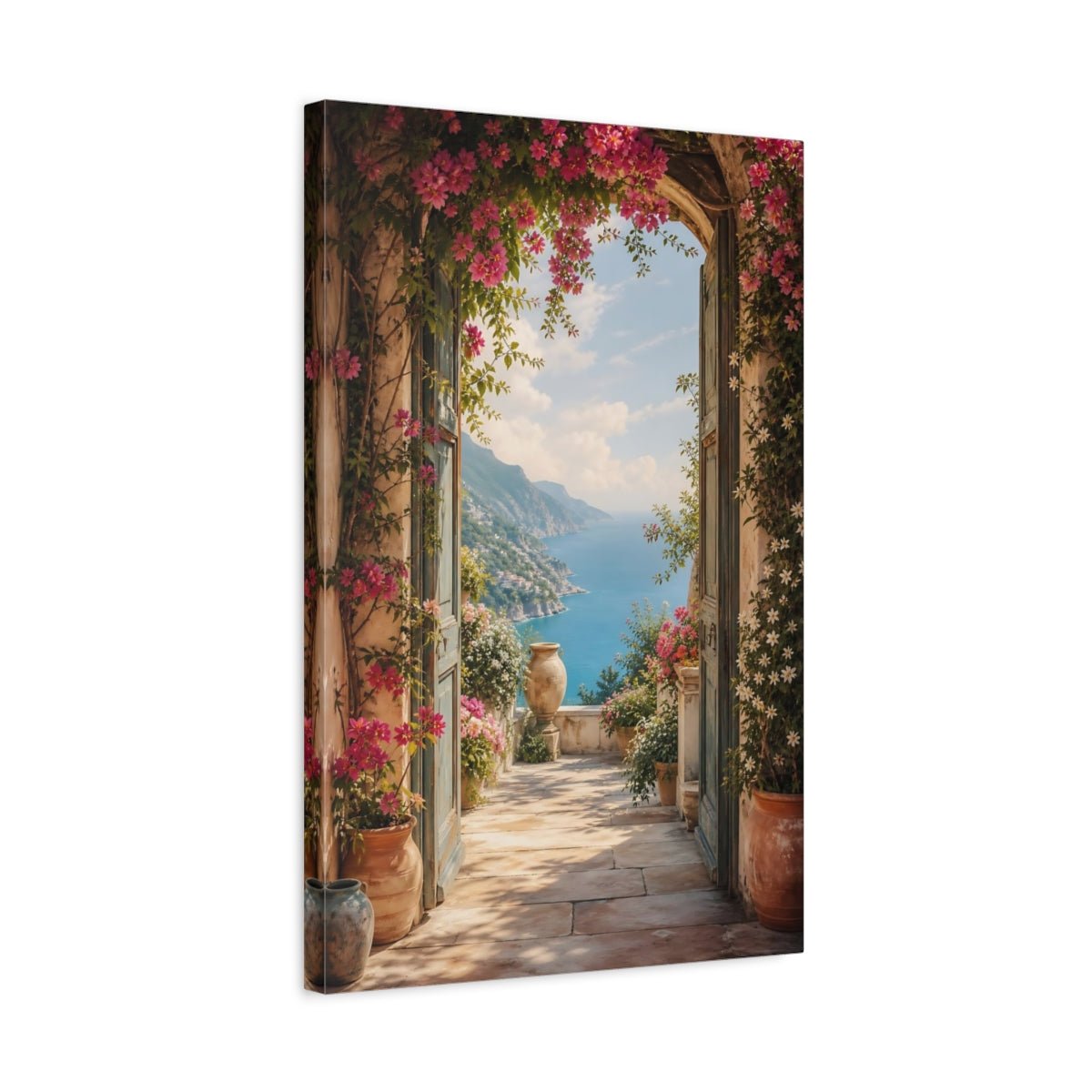 Nature Coastal Landscape Pink Floral Sea Canvas Print – Scenic Living Room, Above Fireplace - YesArtYes