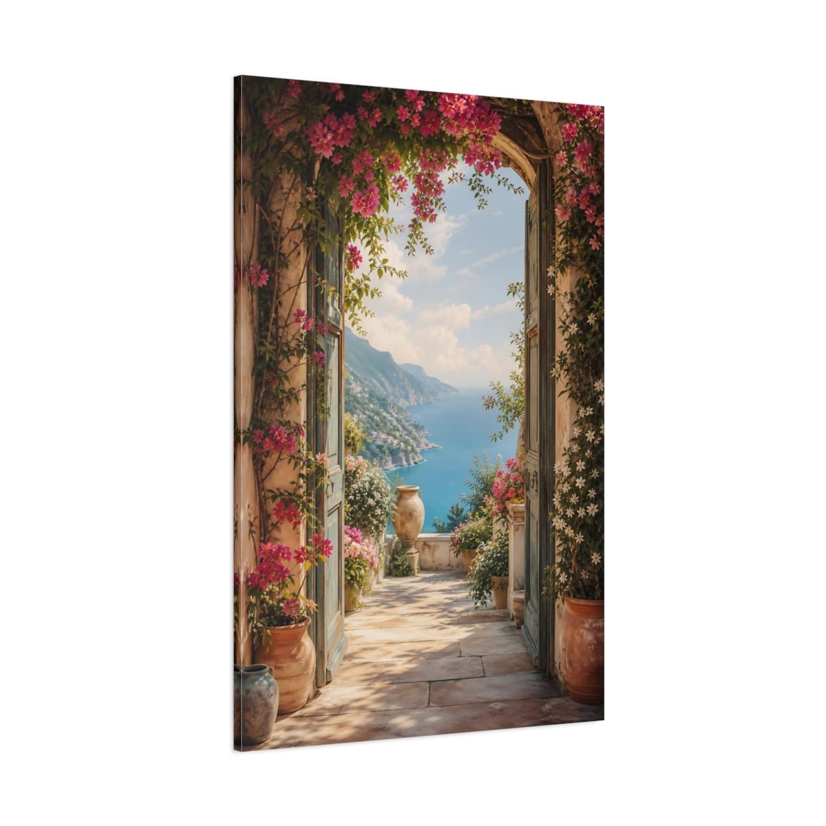 Nature Coastal Landscape Pink Floral Sea Canvas Print – Scenic Living Room, Above Fireplace - YesArtYes
