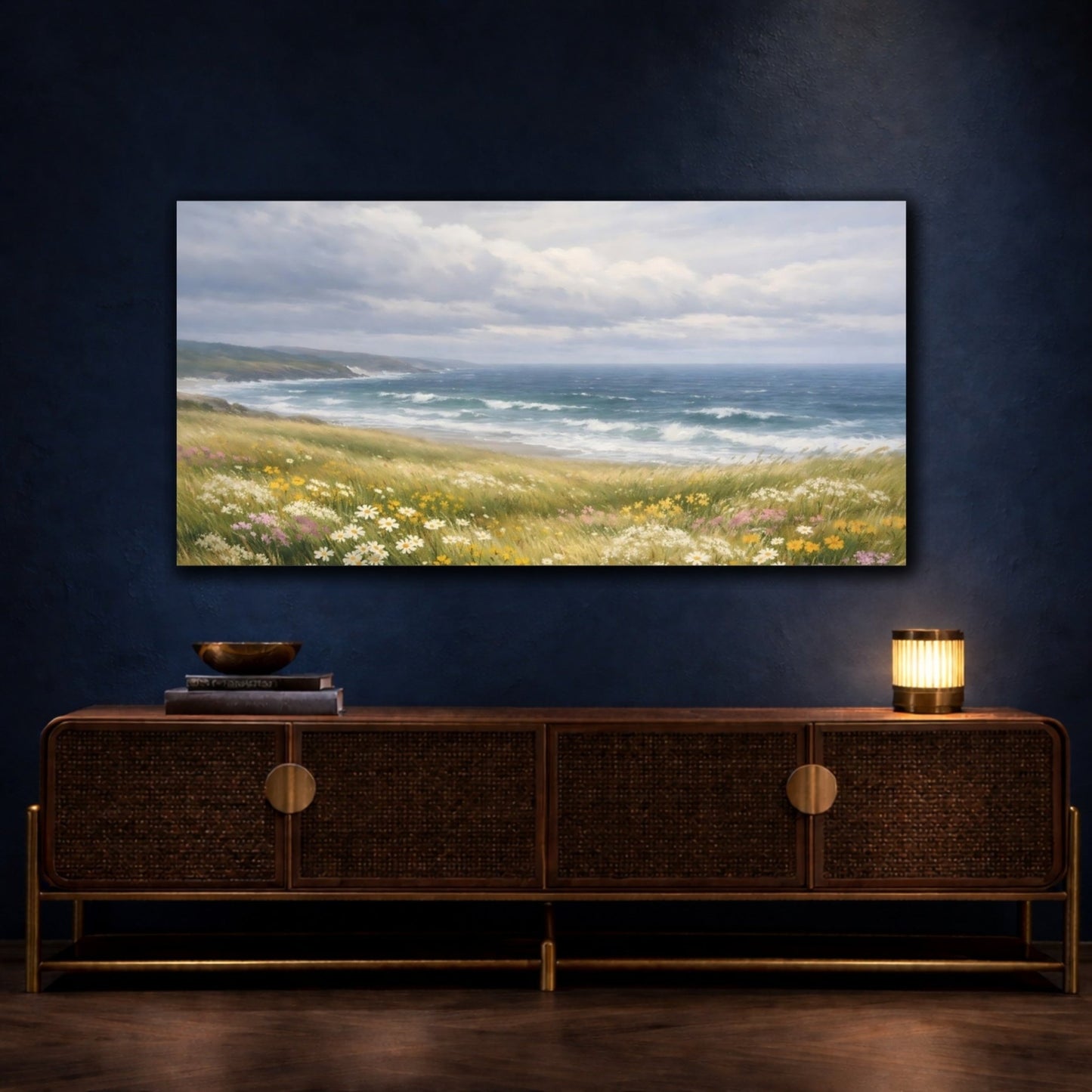 Nature Coastal Landscape Wildflowers - Canvas Wall Art Print - YesArtYes