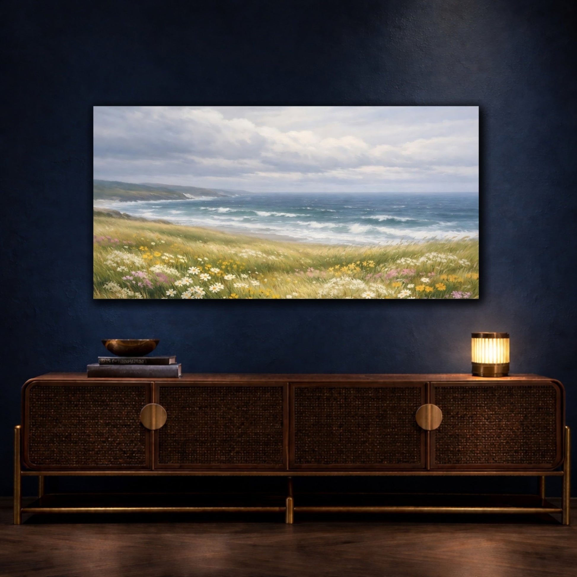 Nature Coastal Landscape Wildflowers - Canvas Wall Art Print - YesArtYes