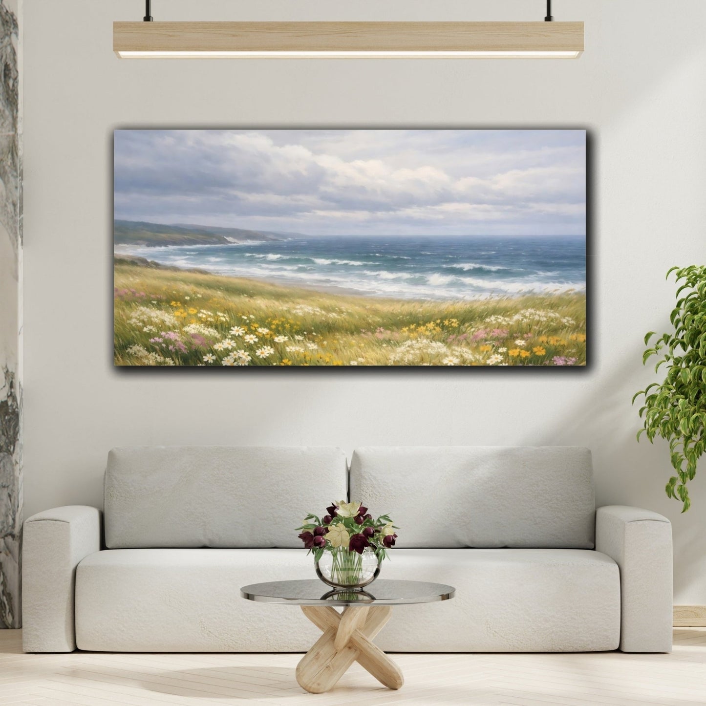 Nature Coastal Landscape Wildflowers - Canvas Wall Art Print - YesArtYes