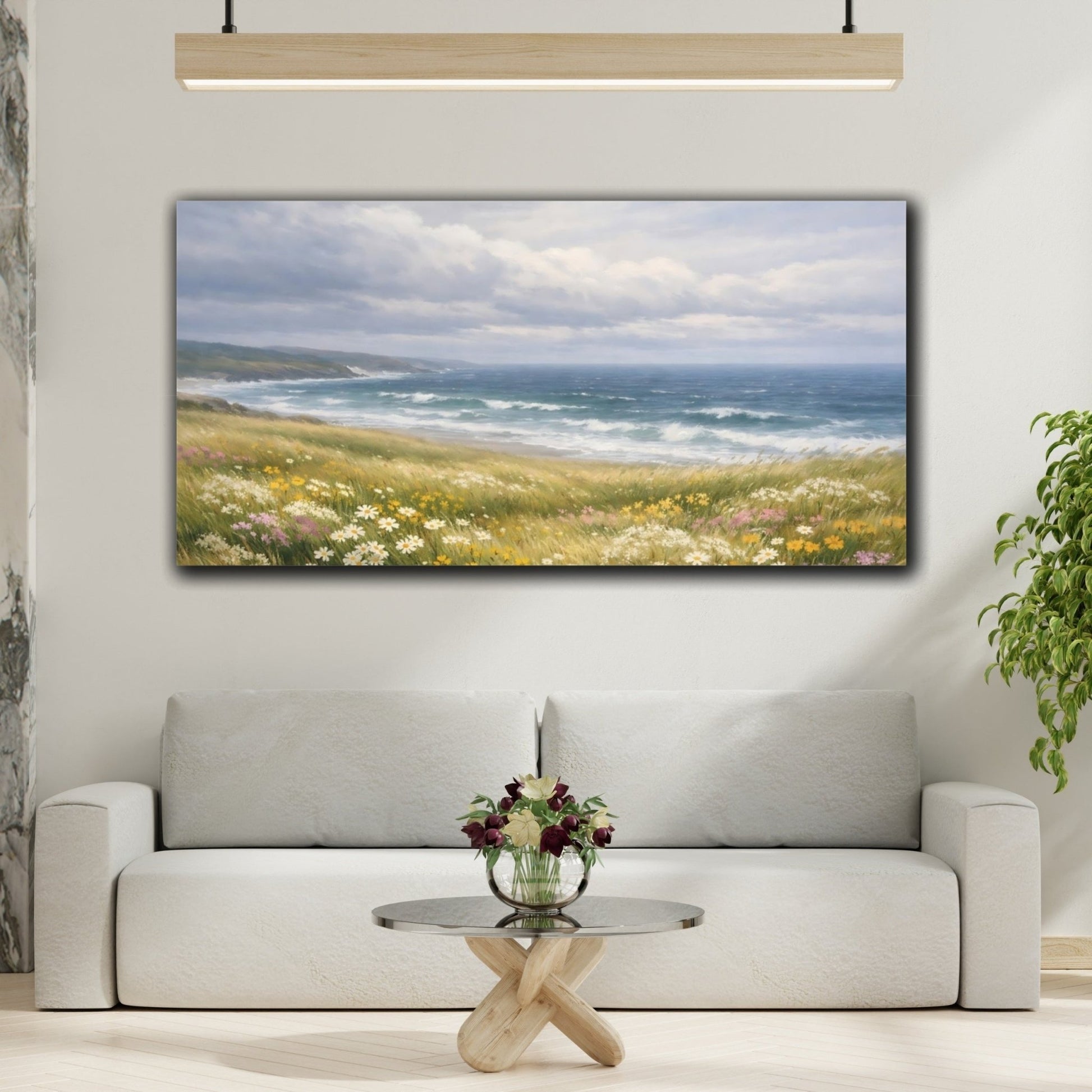Nature Coastal Landscape Wildflowers - Canvas Wall Art Print - YesArtYes