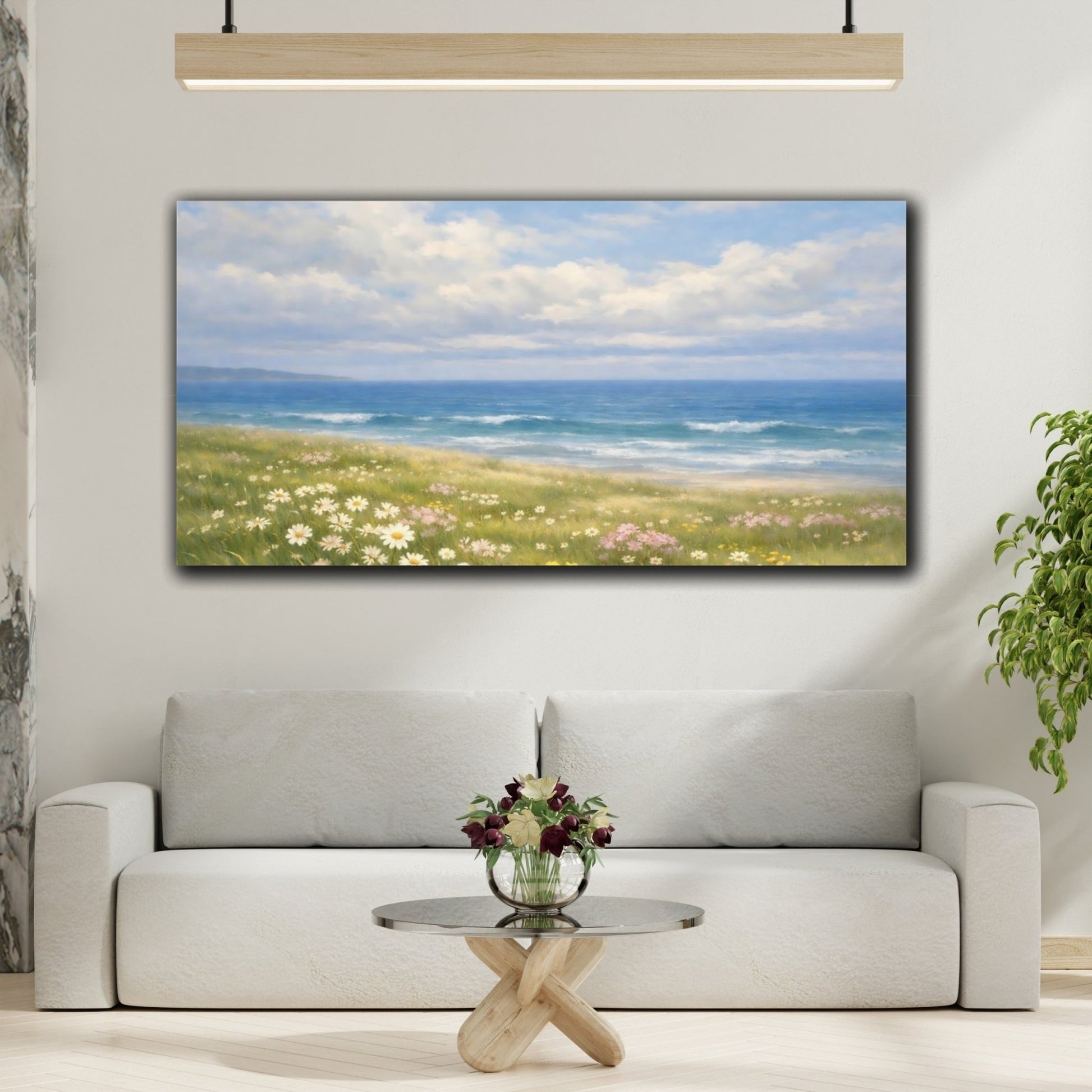 Nature Coastal Meadow Blue And Green - Canvas Wall Art Print - YesArtYes