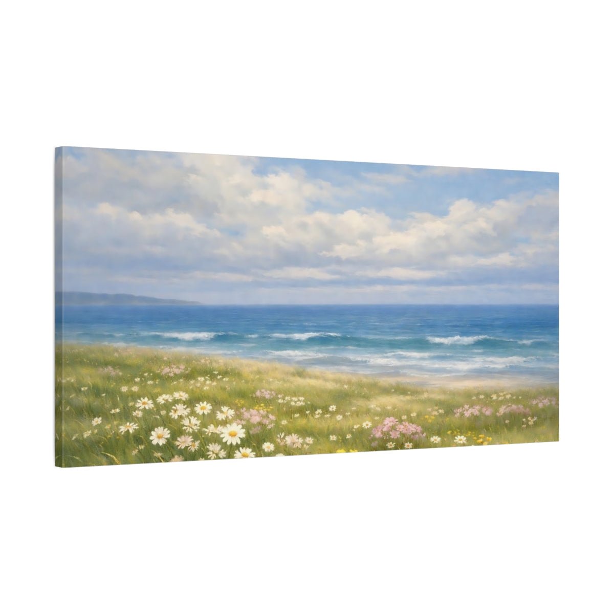 Nature Coastal Meadow Blue And Green - Canvas Wall Art Print - YesArtYes