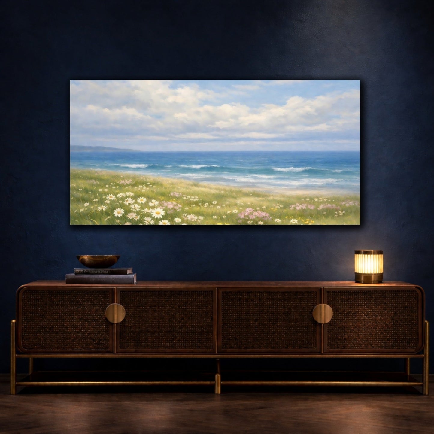 Nature Coastal Meadow Blue And Green - Canvas Wall Art Print - YesArtYes