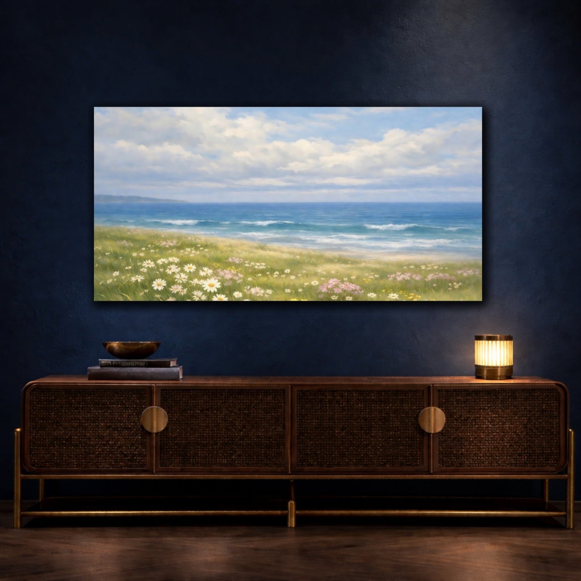Nature Coastal Meadow Blue And Green - Canvas Wall Art Print - YesArtYes