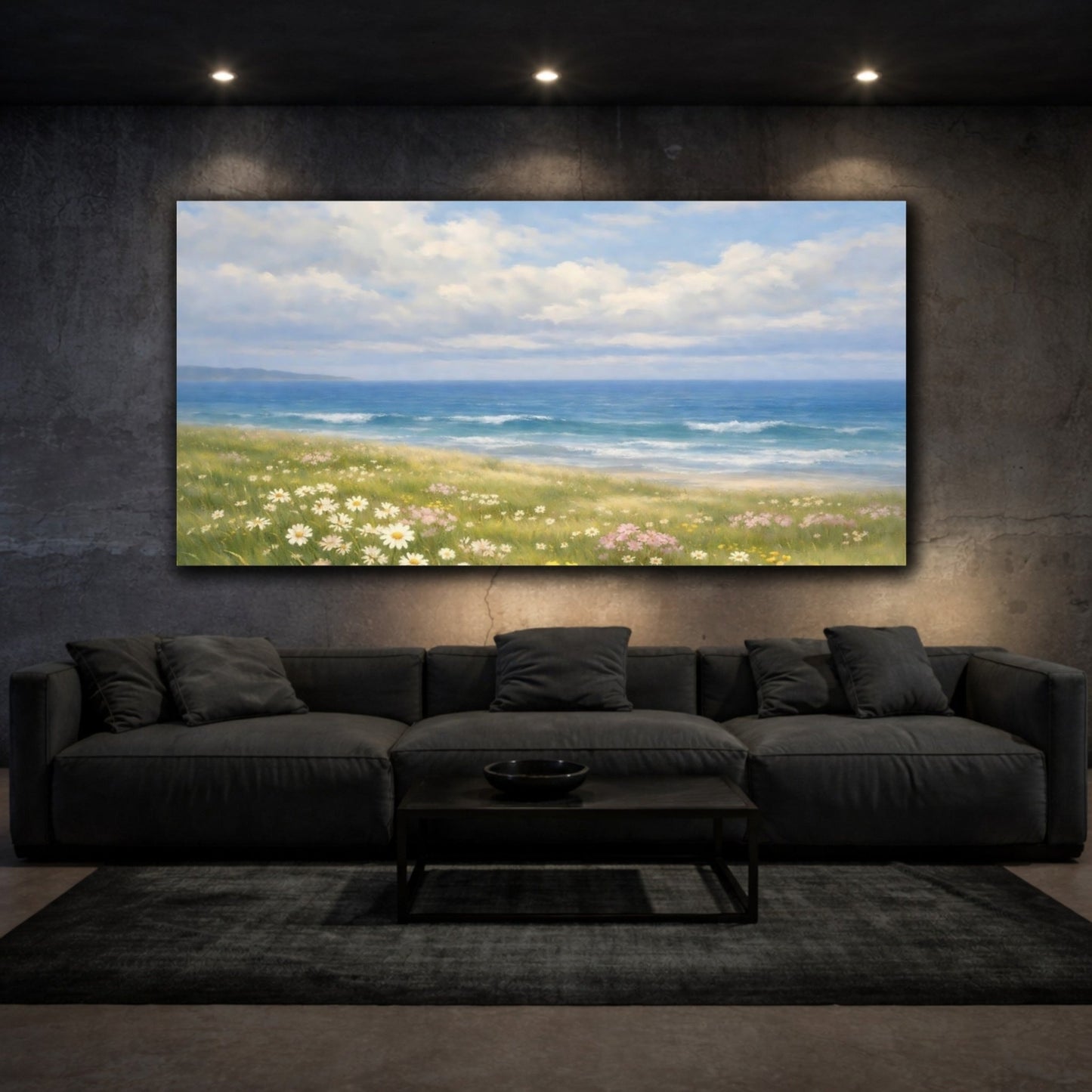 Nature Coastal Meadow Blue And Green - Canvas Wall Art Print - YesArtYes