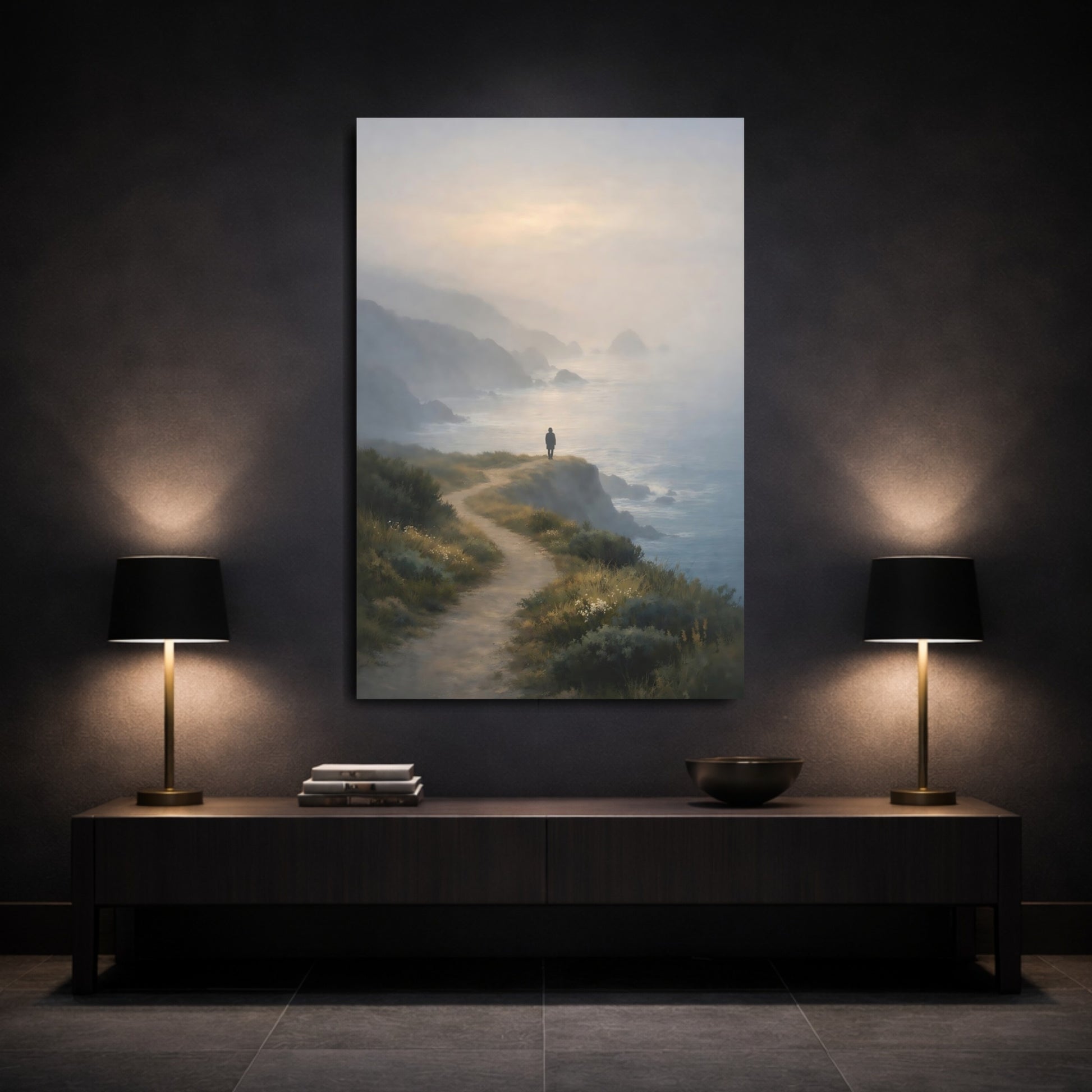 Nature Coastal Path Misty Coastal Path shown as front canvas room wall art