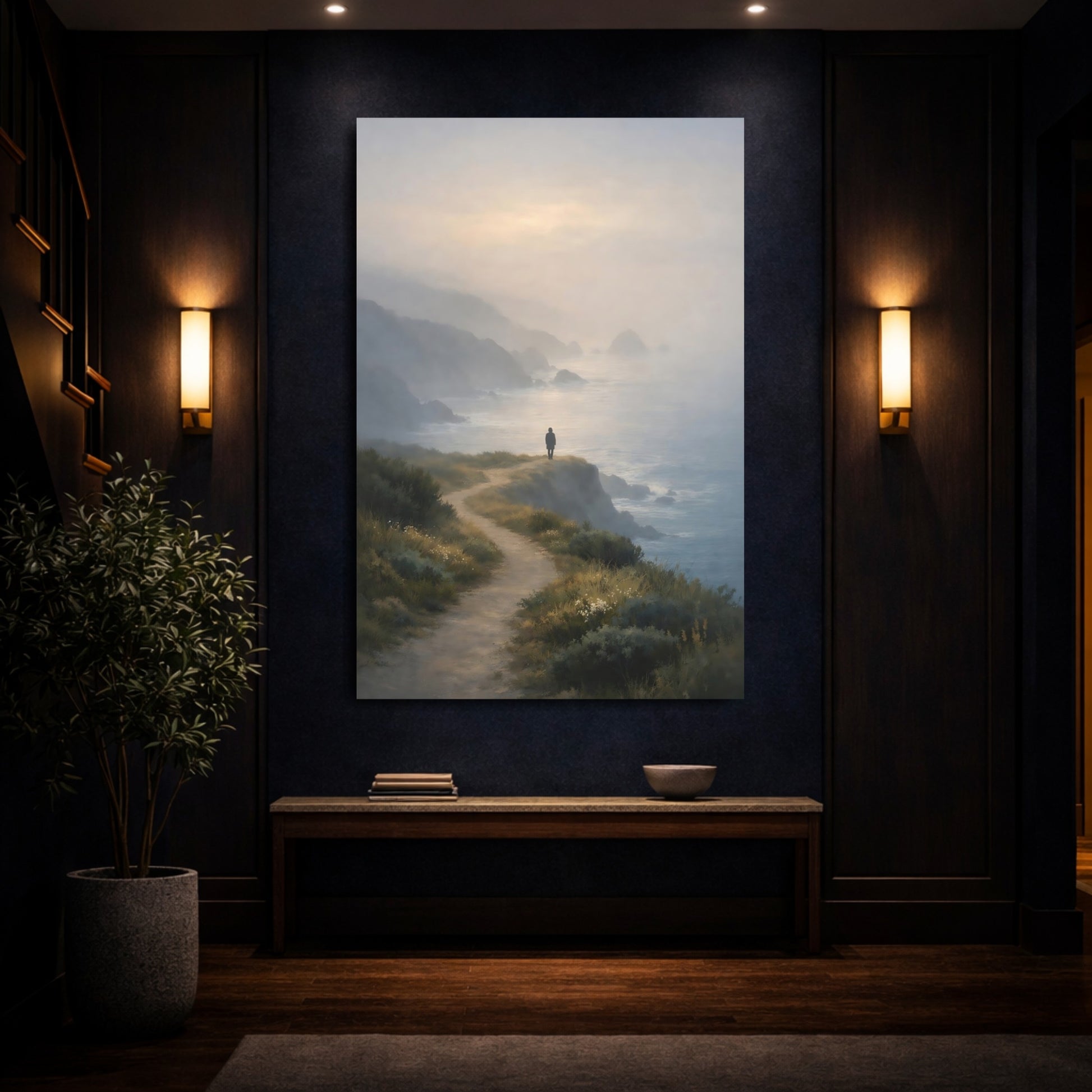 Nature Coastal Path Misty Coastal Path shown as front canvas room wall art