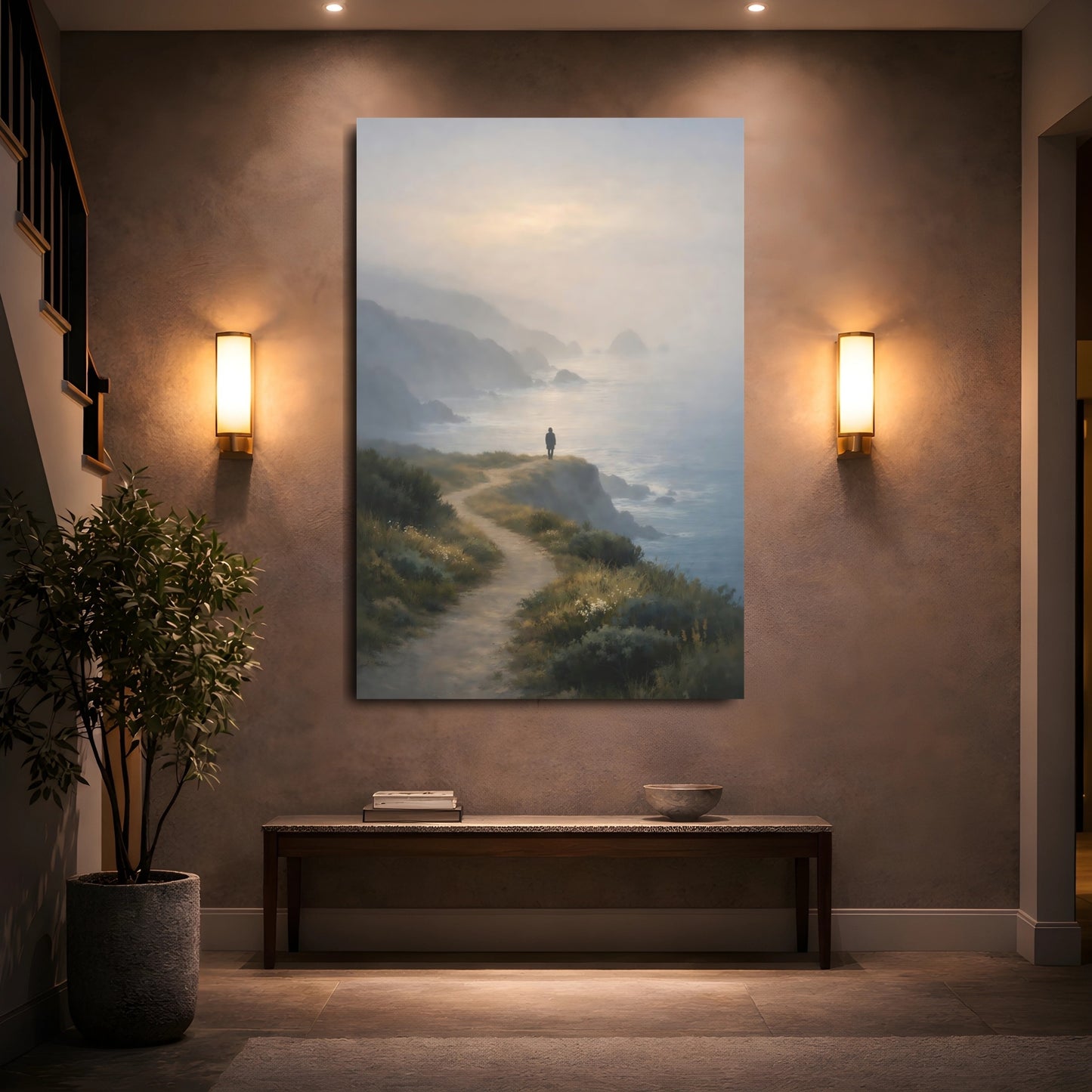 Nature Coastal Path Misty Coastal Path shown as front canvas room wall art