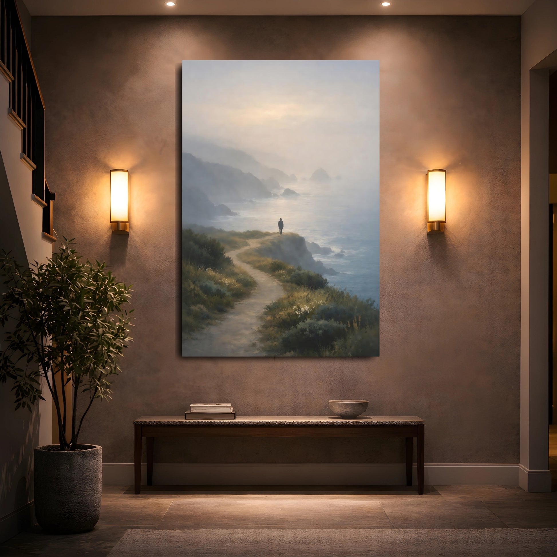 Nature Coastal Path Misty Coastal Path shown as front canvas room wall art