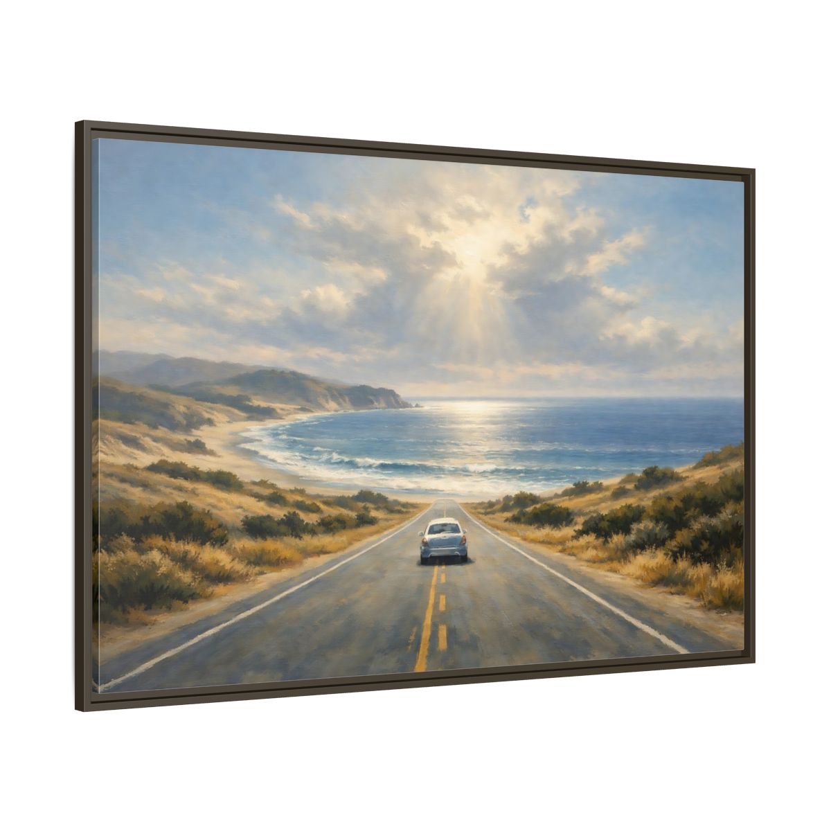 Main Mockup. Nature Coastal Road Coastal Drive shown as stretched canvas wall art