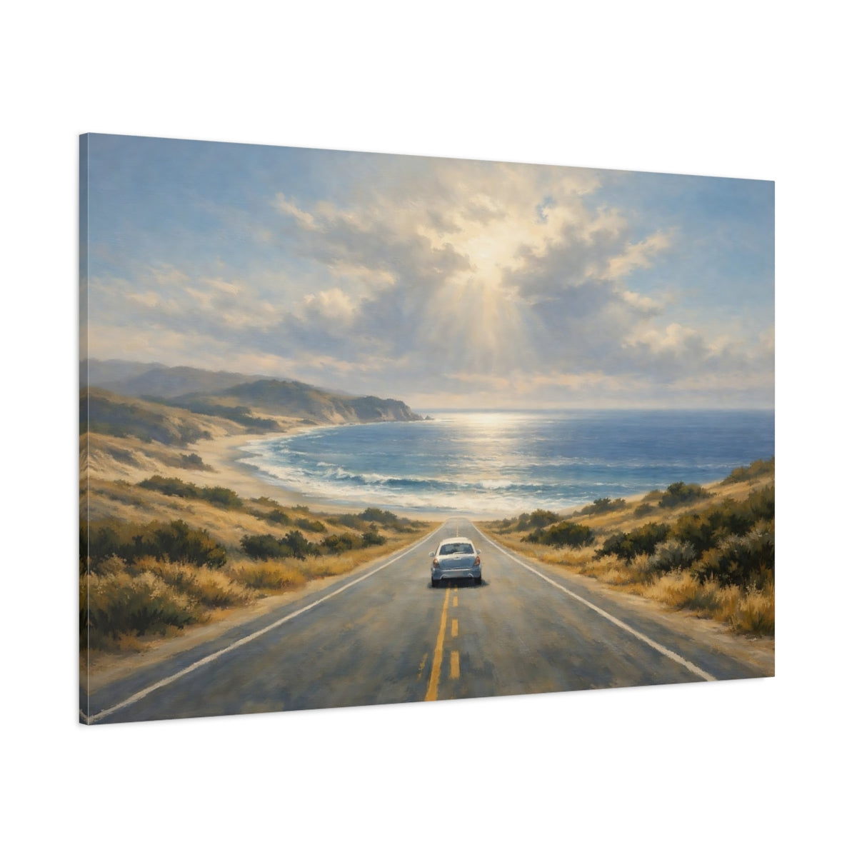Main Mockup. Nature Coastal Road Coastal Landscape shown as stretched canvas wall art