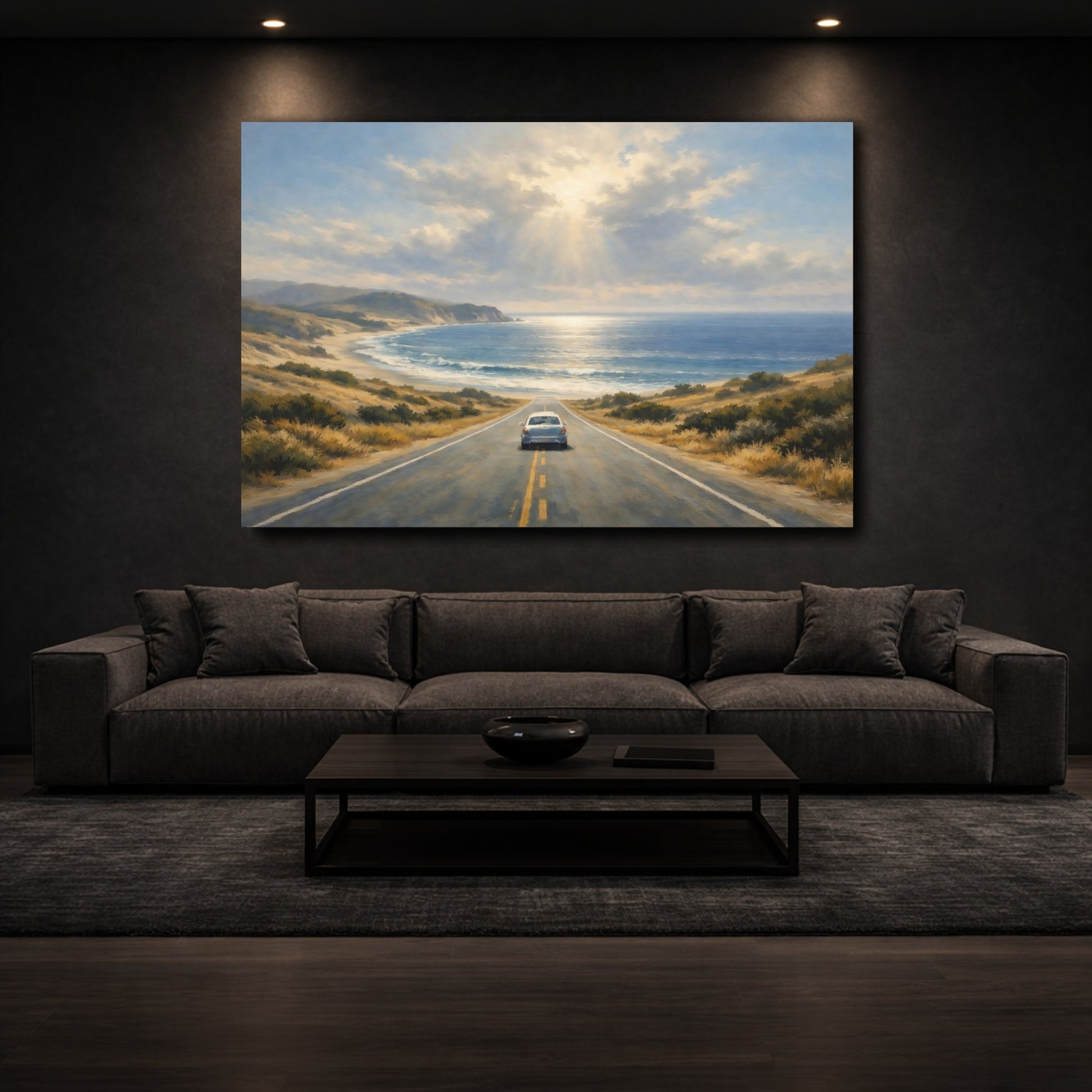 Mockup 2. Nature Coastal Road Coastal Landscape shown as stretched canvas wall art
