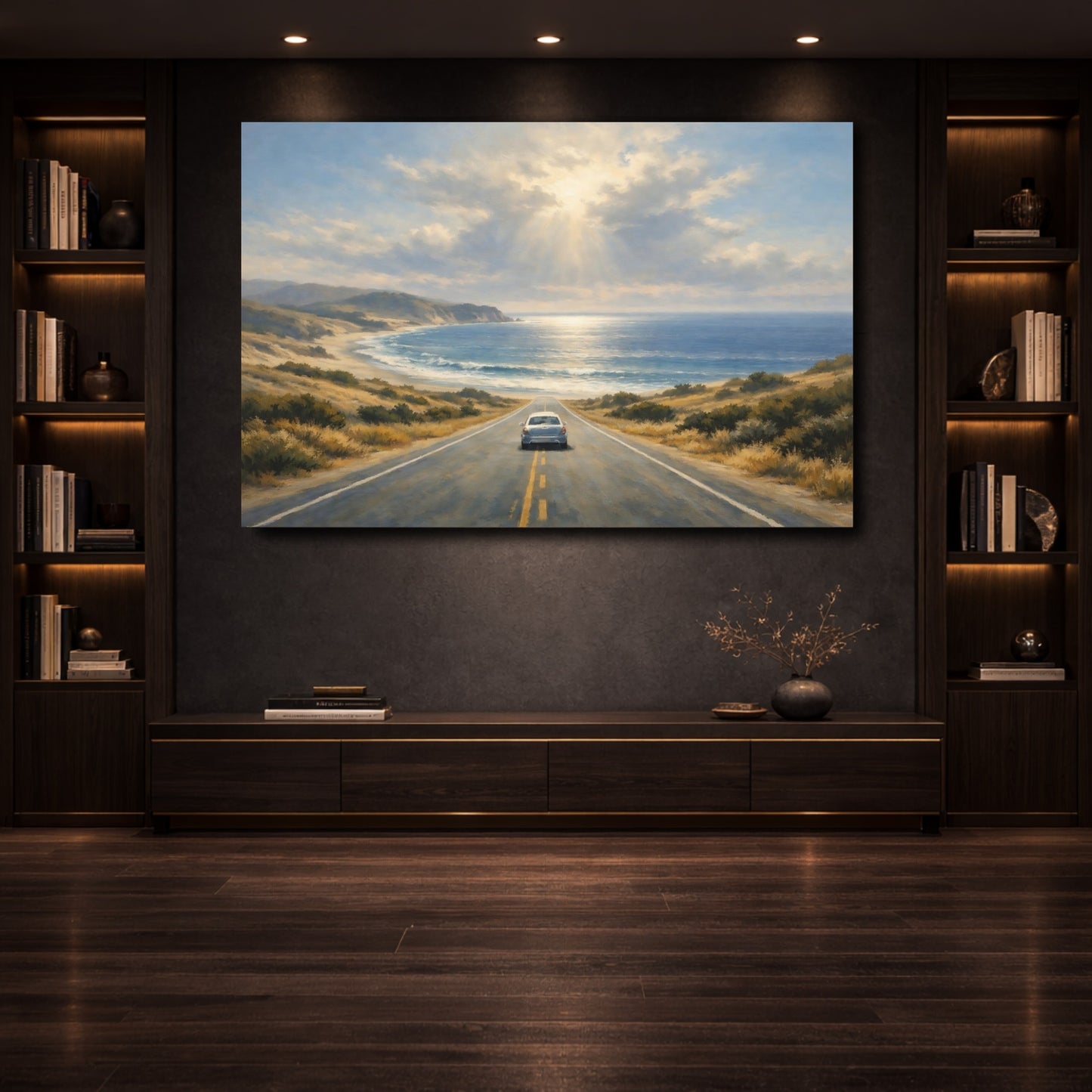 Mockup 3. Nature Coastal Road Coastal Landscape shown as stretched canvas wall art