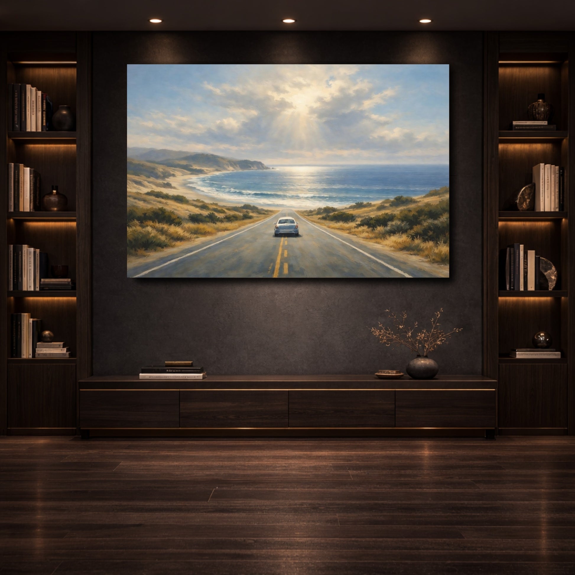 Mockup 3. Nature Coastal Road Coastal Landscape shown as stretched canvas wall art