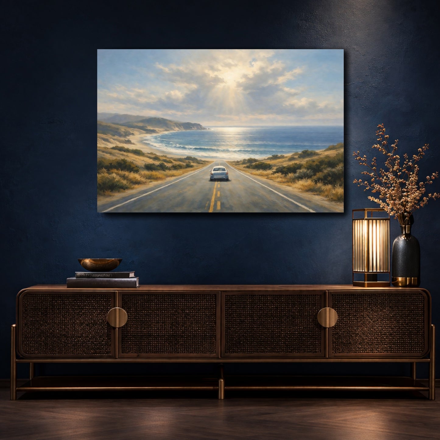 Mockup 4. Nature Coastal Road Coastal Landscape shown as stretched canvas wall art