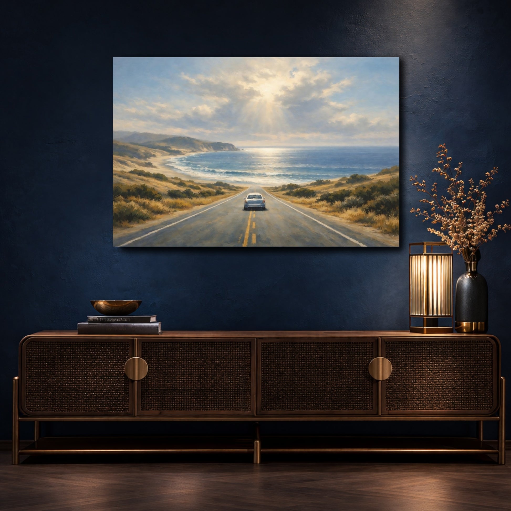 Mockup 4. Nature Coastal Road Coastal Landscape shown as stretched canvas wall art