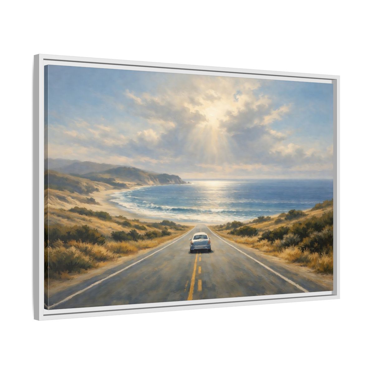 Side Mockup 8. Nature Coastal Road Coastal Drive shown as stretched canvas wall art