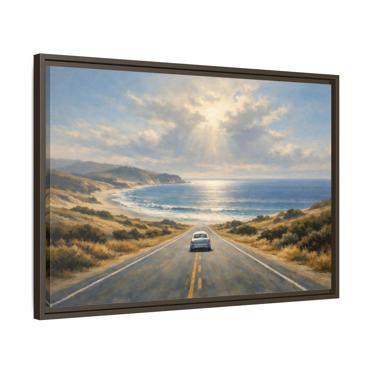 Side Mockup 11. Nature Coastal Road Coastal Drive shown as stretched canvas wall art