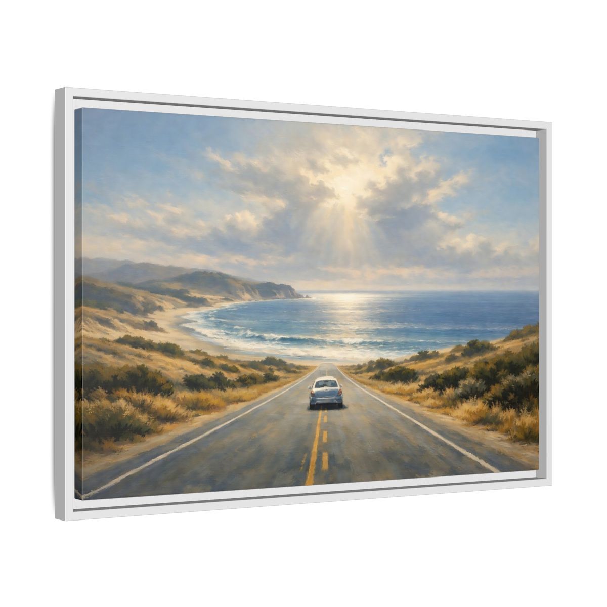 Side Mockup 10. Nature Coastal Road Coastal Drive shown as stretched canvas wall art