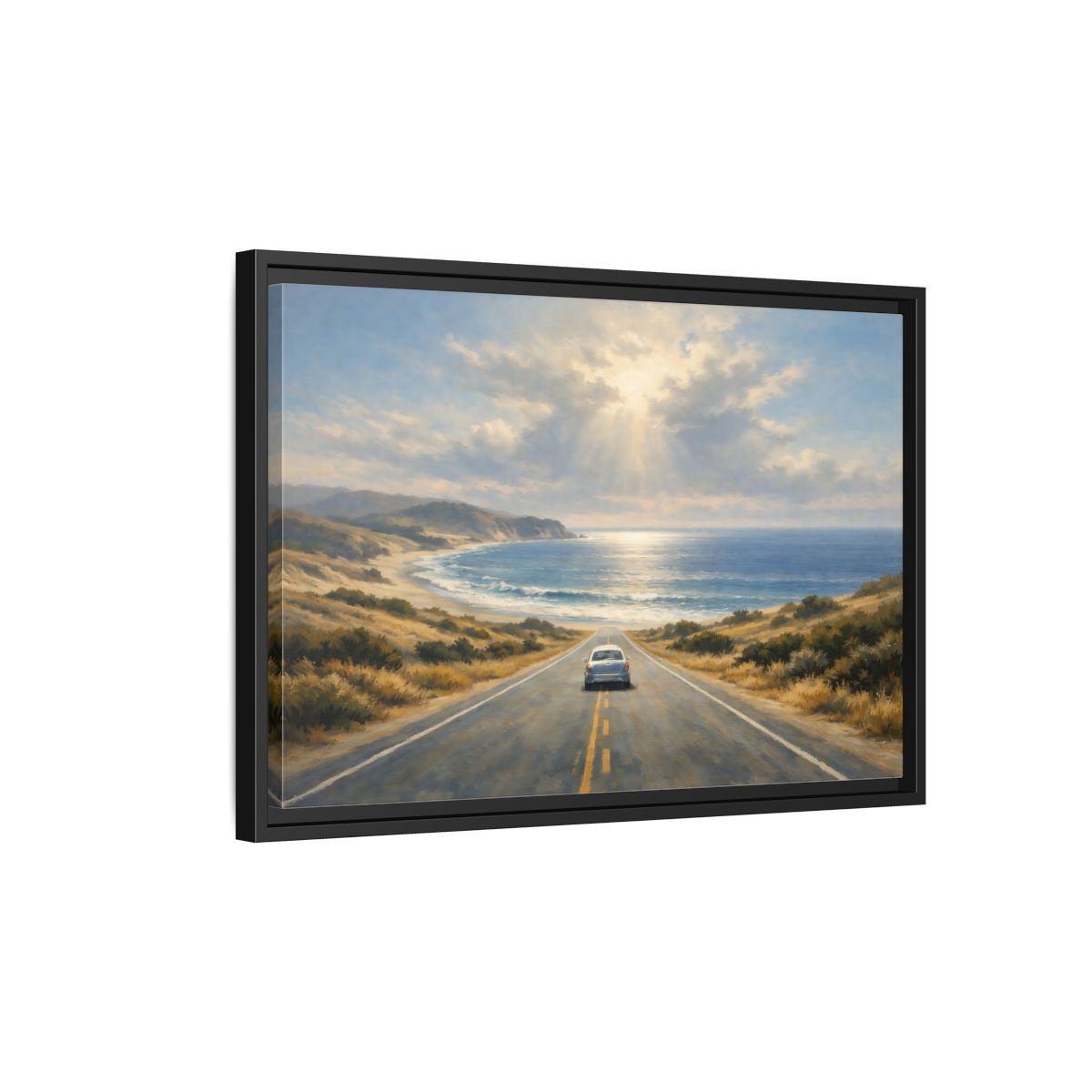 Side Mockup 3. Nature Coastal Road Coastal Drive shown as stretched canvas wall art