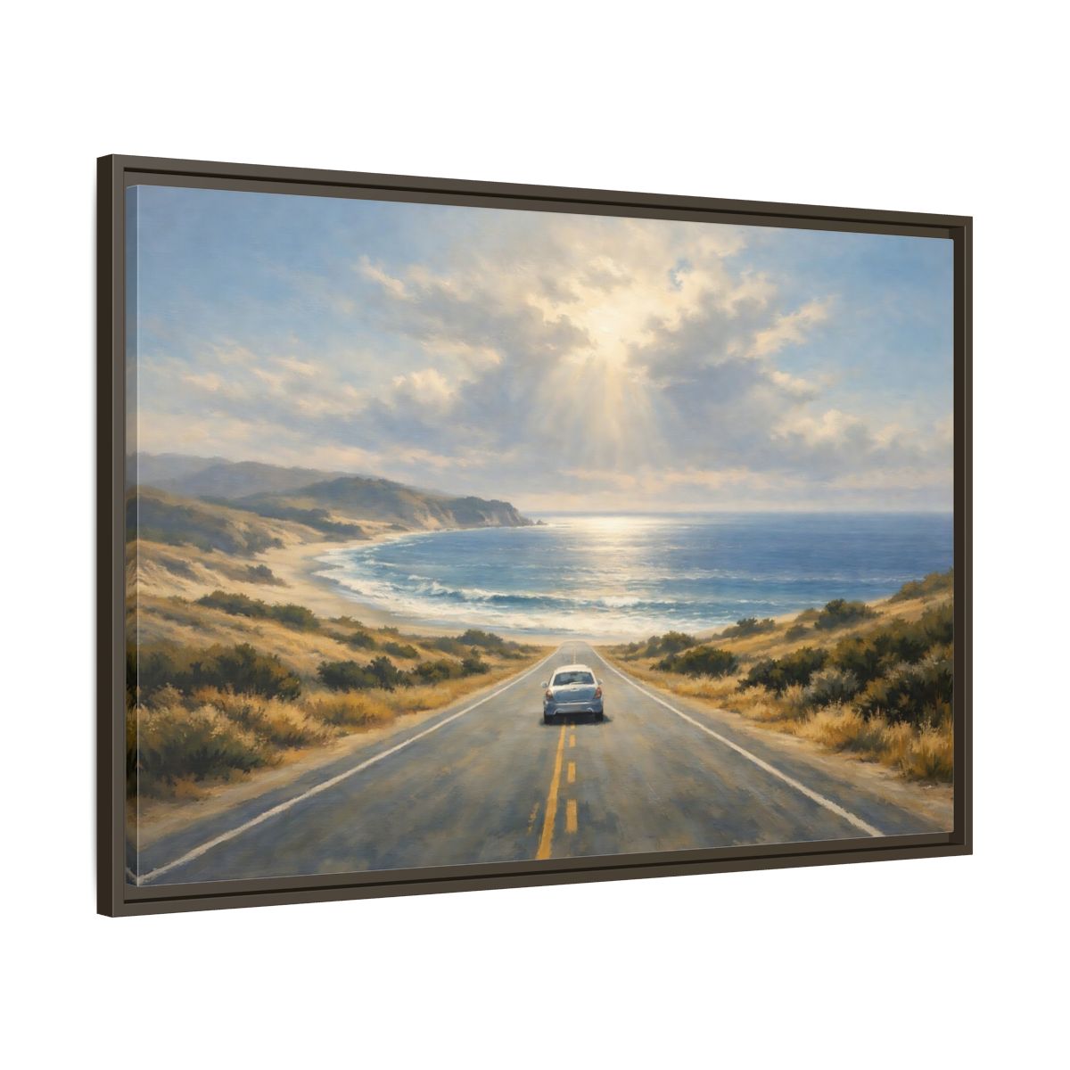 Side Mockup 9. Nature Coastal Road Coastal Drive shown as stretched canvas wall art