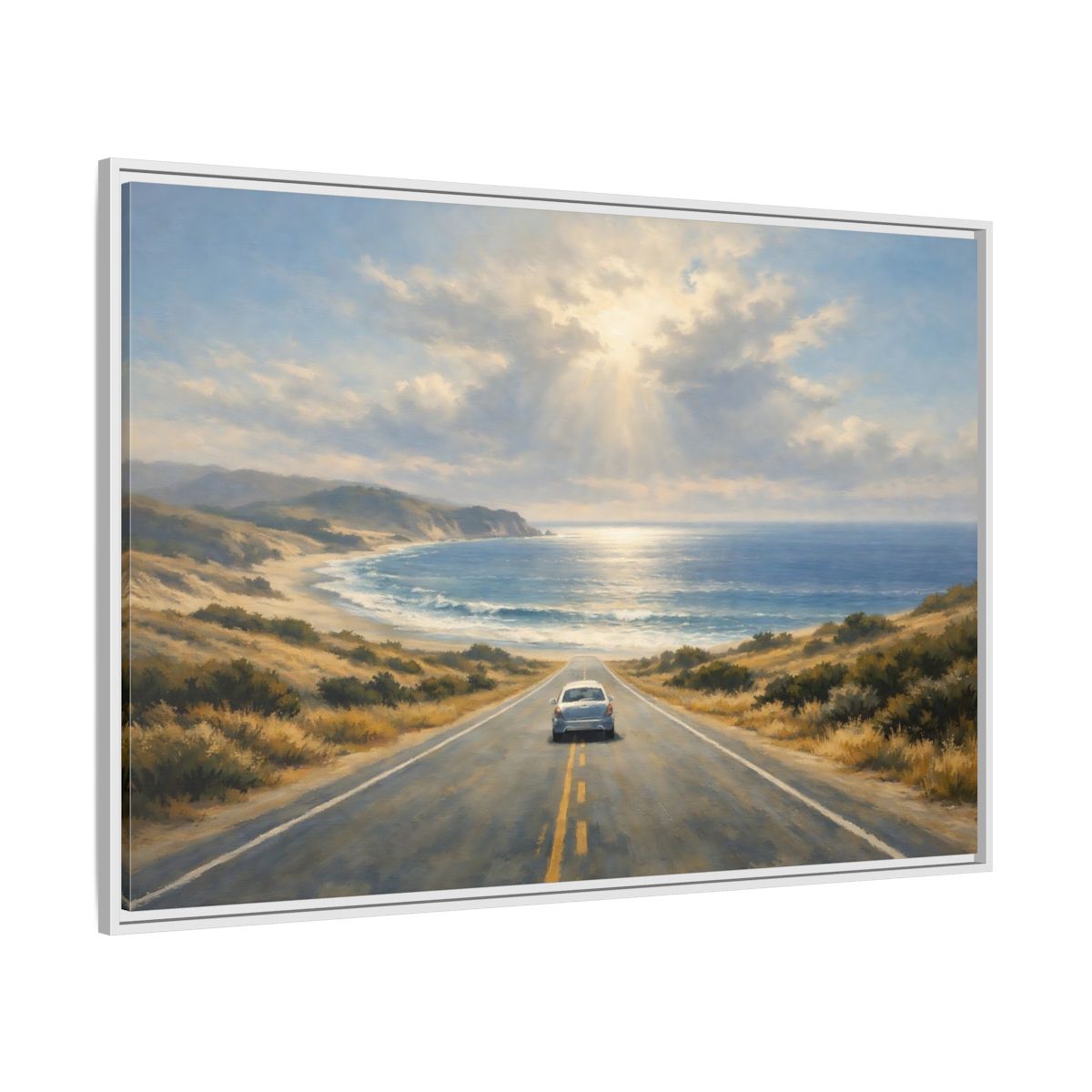 Side Mockup 7. Nature Coastal Road Coastal Drive shown as stretched canvas wall art