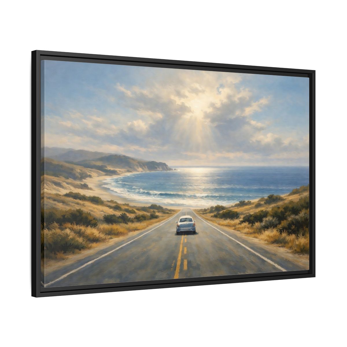 Side Mockup 13. Nature Coastal Road Coastal Drive shown as stretched canvas wall art
