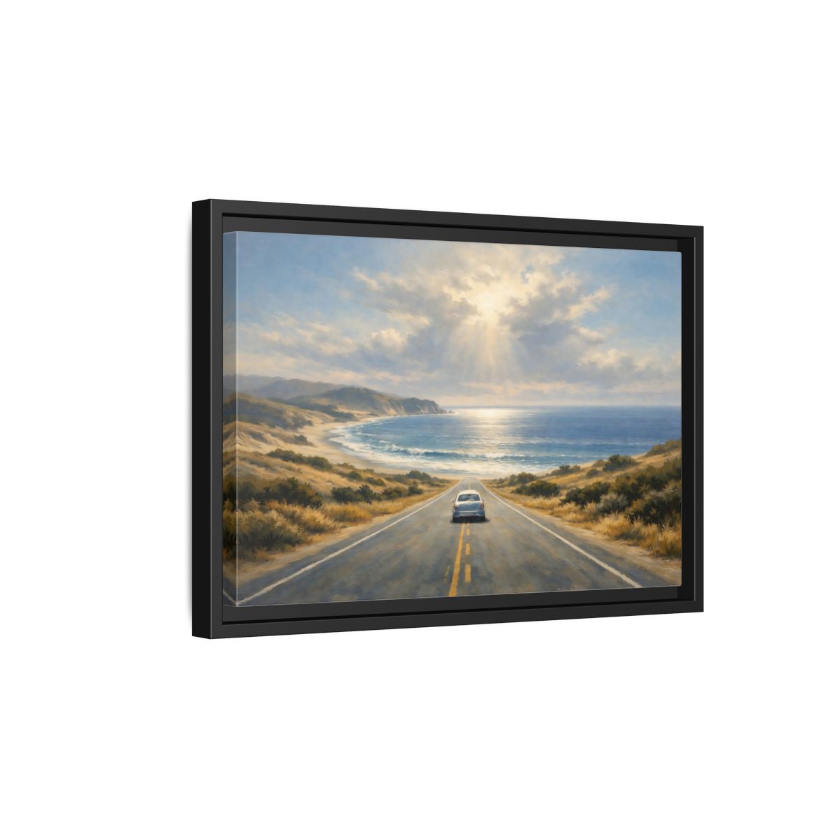 Side Mockup 6. Nature Coastal Road Coastal Drive shown as stretched canvas wall art