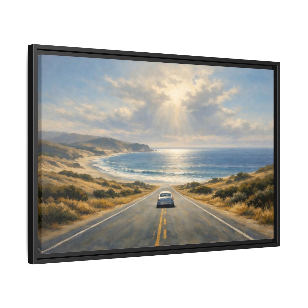 Side Mockup 14. Nature Coastal Road Coastal Drive shown as stretched canvas wall art
