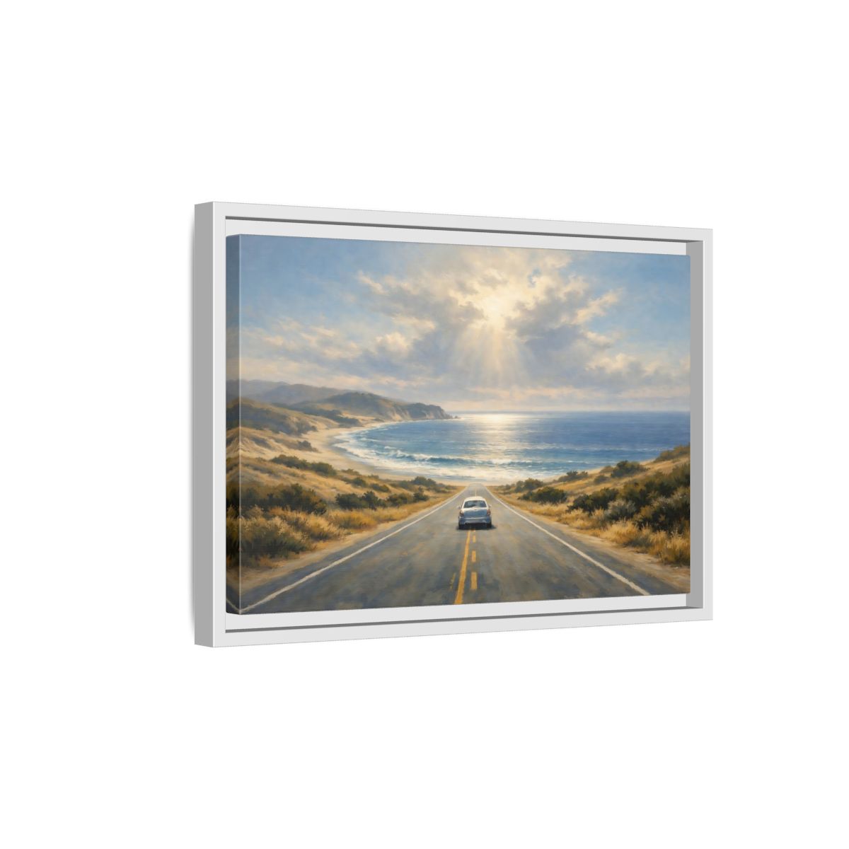 Side Mockup 4. Nature Coastal Road Coastal Drive shown as stretched canvas wall art
