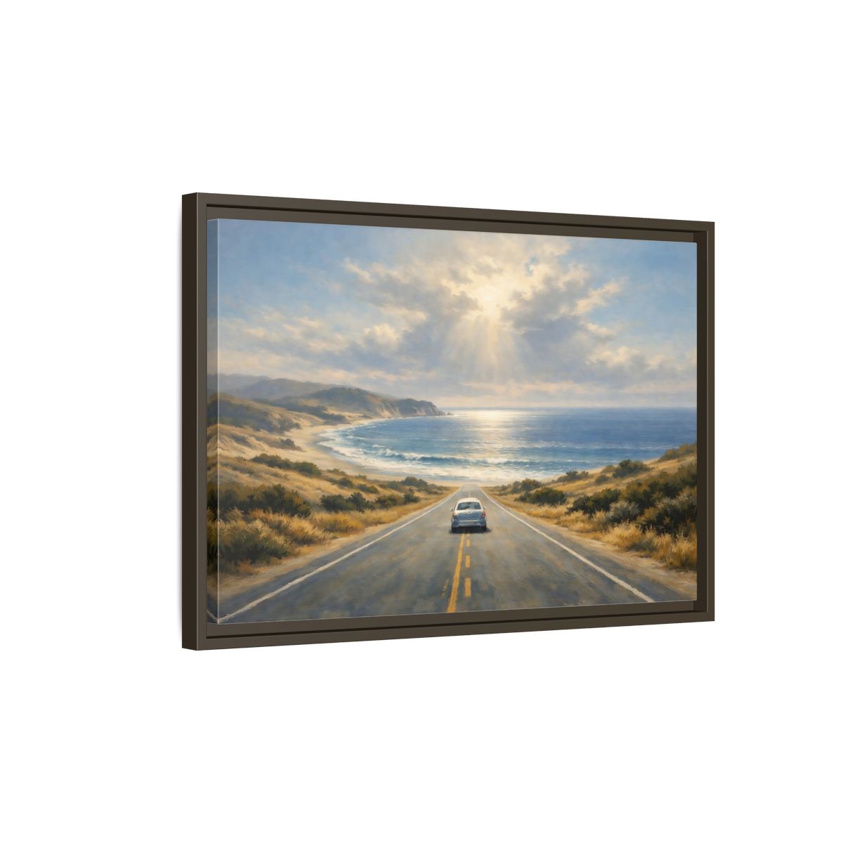 Side Mockup 2. Nature Coastal Road Coastal Drive shown as stretched canvas wall art