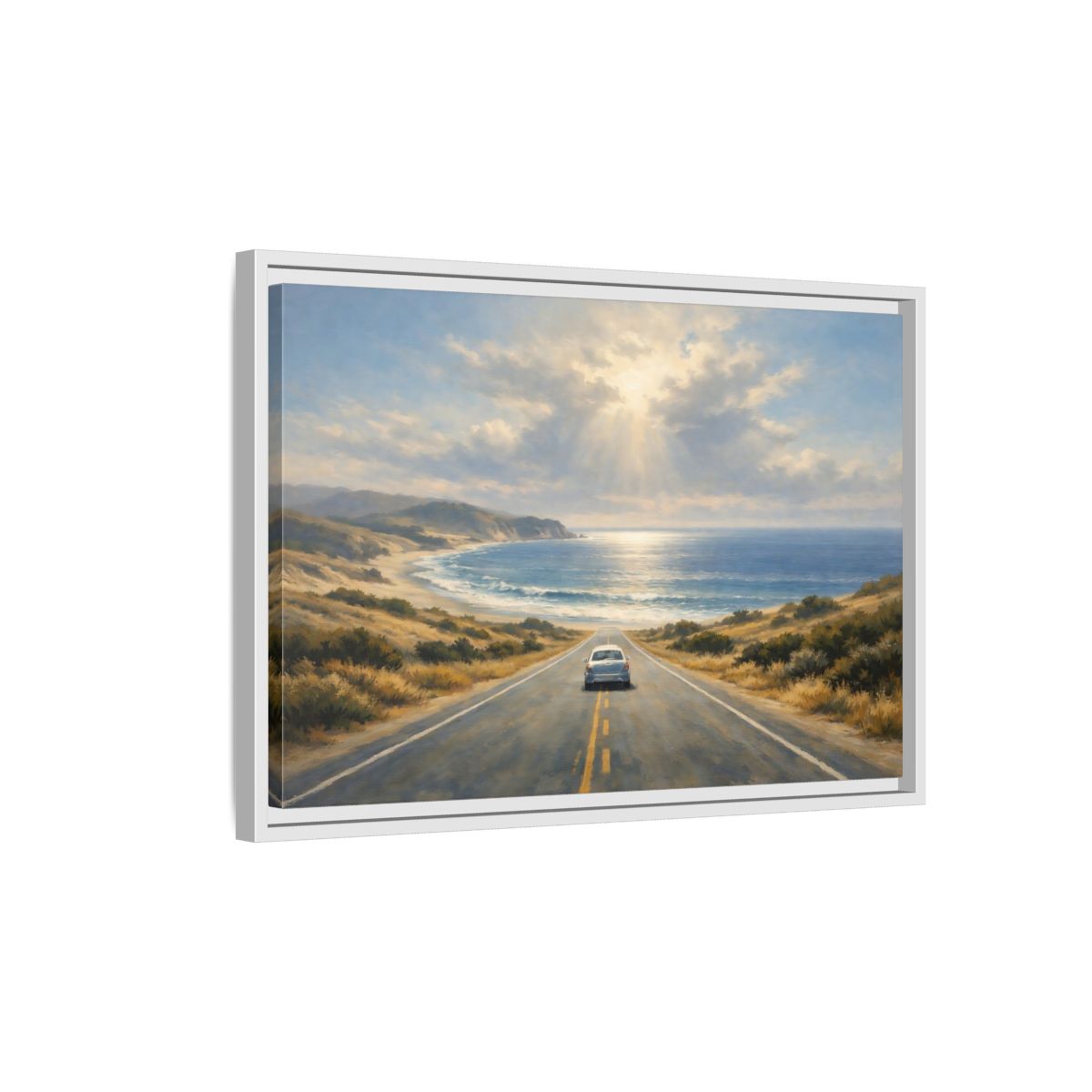 Side Mockup 1. Nature Coastal Road Coastal Drive shown as stretched canvas wall art