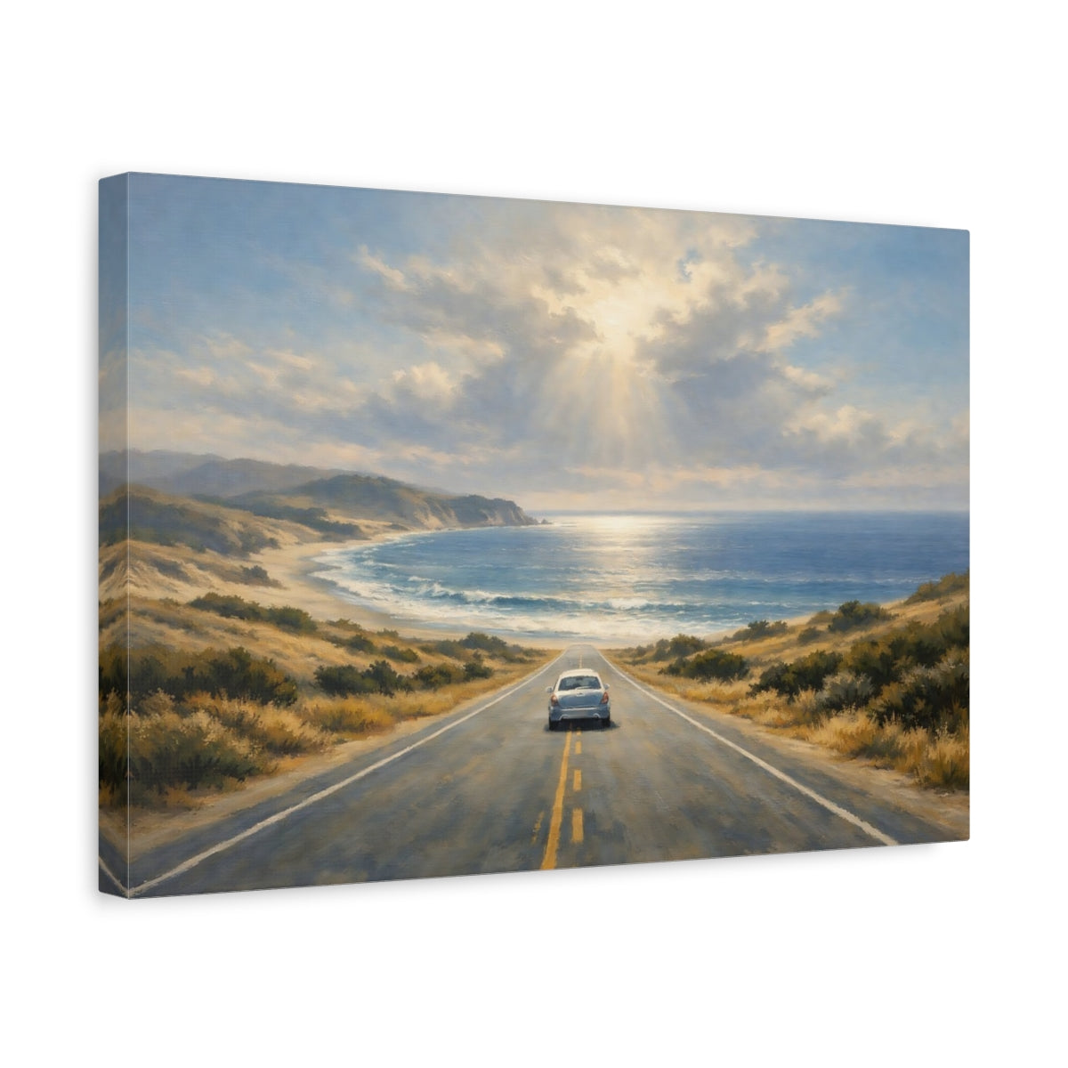 Side Mockup 4. Nature Coastal Road Coastal Landscape shown as stretched canvas wall art