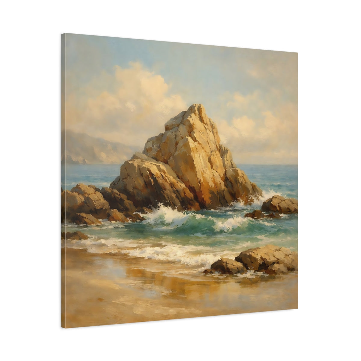 Main Mockup. Nature Coastal Rocks Coastal Landscape shown as stretched canvas wall art