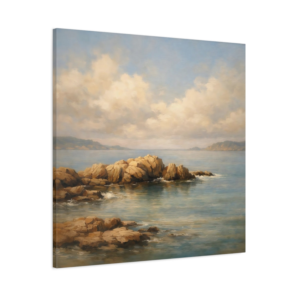 Main Mockup. Nature Coastal Rocks Coastal Landscape shown as stretched canvas wall art