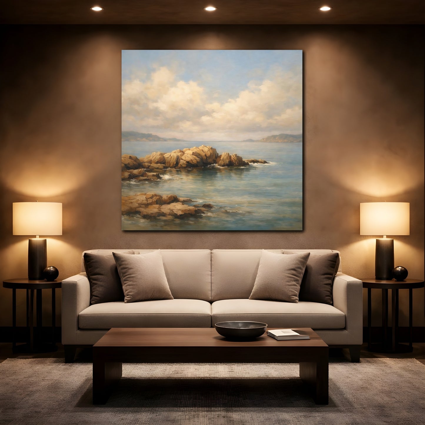 Mockup 2. Nature Coastal Rocks Coastal Landscape shown as stretched canvas wall art