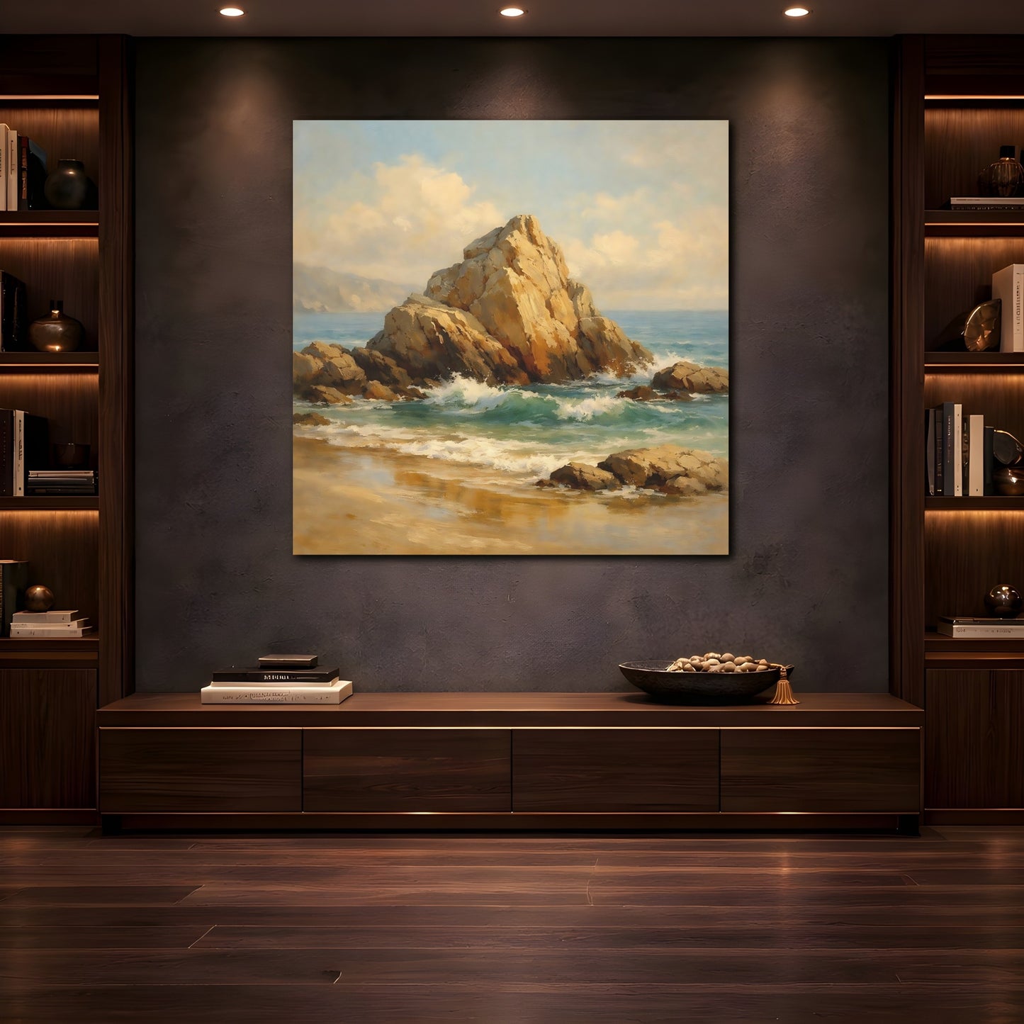 Mockup 4. Nature Coastal Rocks Coastal Landscape shown as stretched canvas wall art