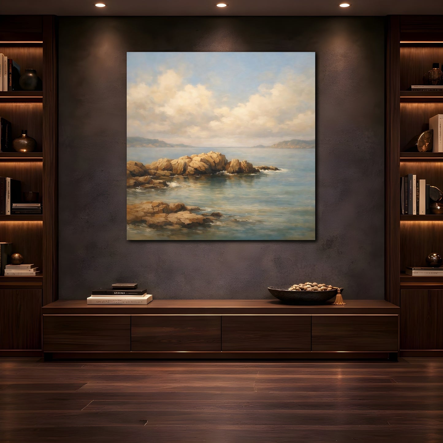 Mockup 4. Nature Coastal Rocks Coastal Landscape shown as stretched canvas wall art