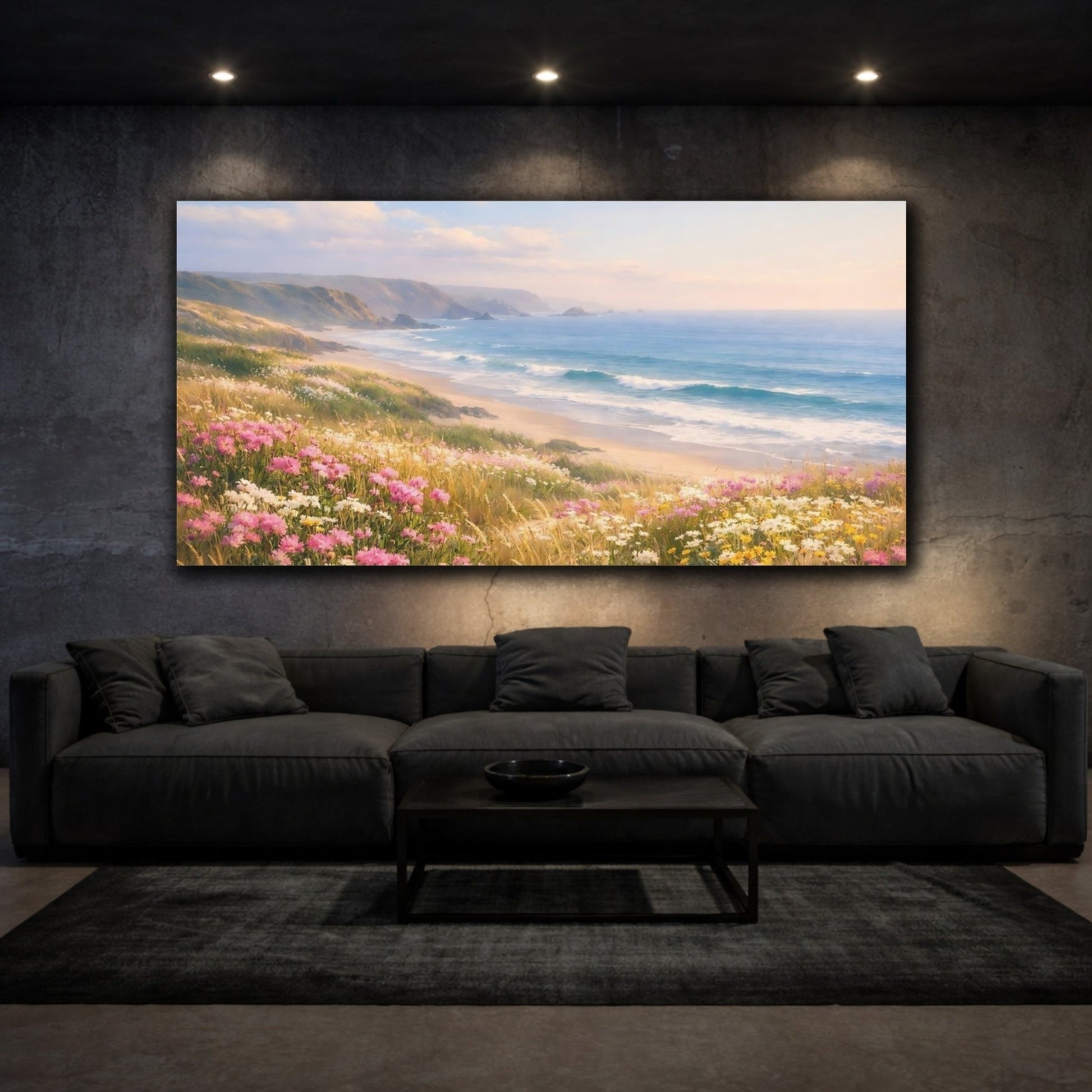 Nature Coastal Scene Wildflowers - Canvas Wall Art Print - YesArtYes