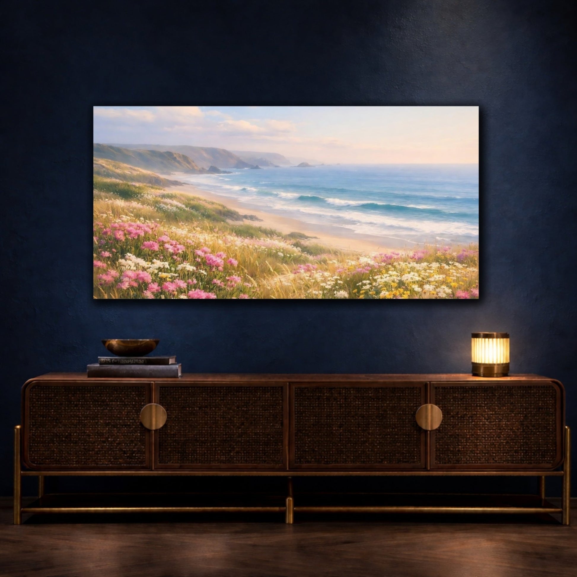 Nature Coastal Scene Wildflowers - Canvas Wall Art Print - YesArtYes