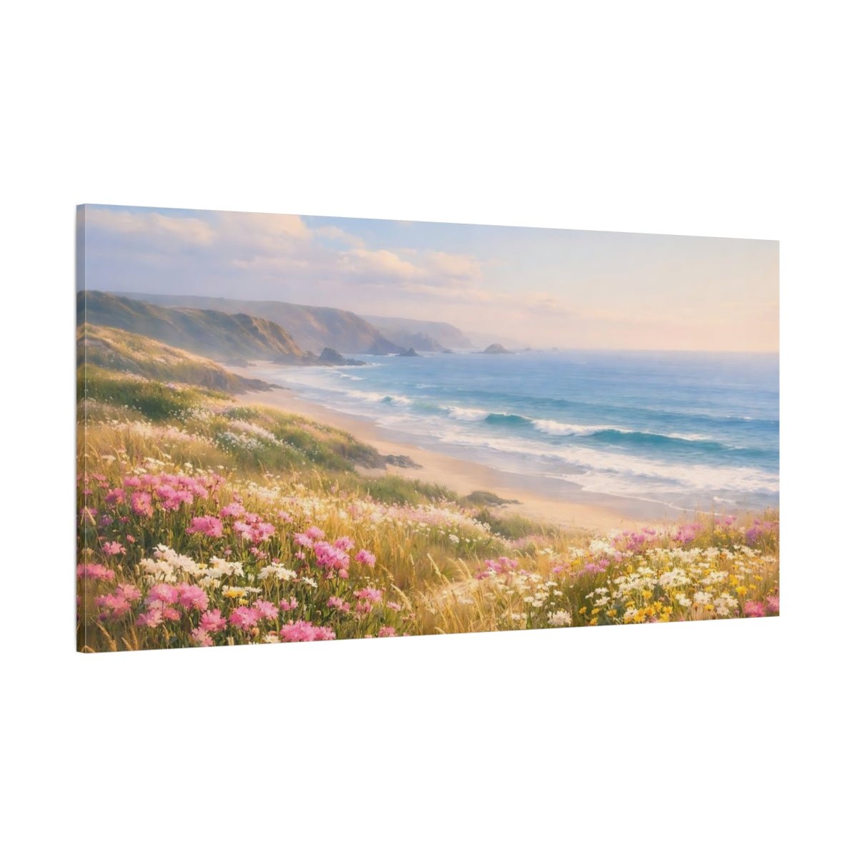 Nature Coastal Scene Wildflowers - Canvas Wall Art Print - YesArtYes
