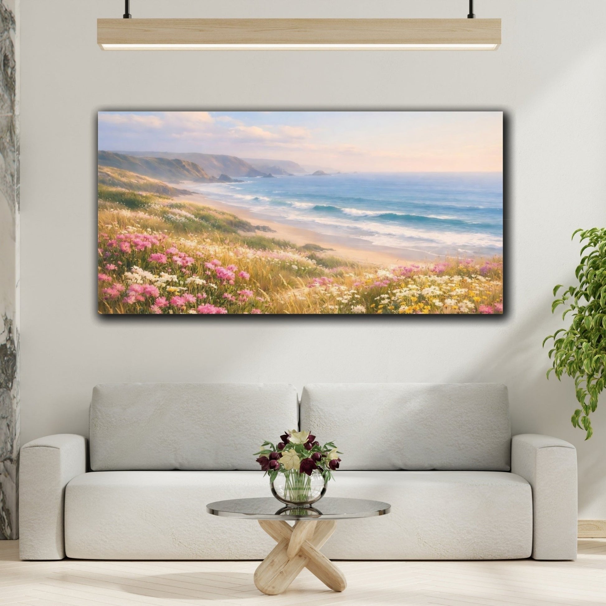 Nature Coastal Scene Wildflowers - Canvas Wall Art Print - YesArtYes