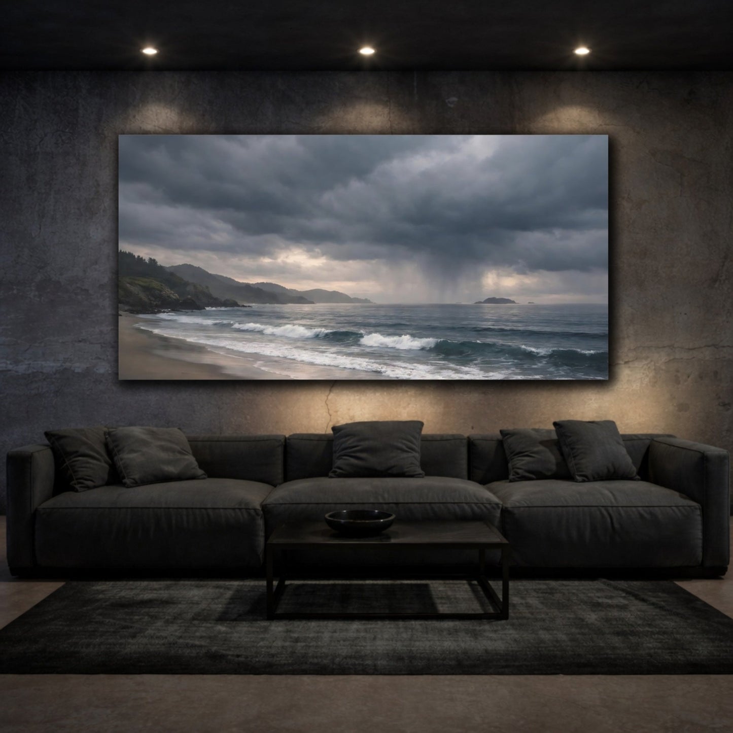 Nature Coastal Storm Gray And Blue - Canvas Wall Art Print - YesArtYes