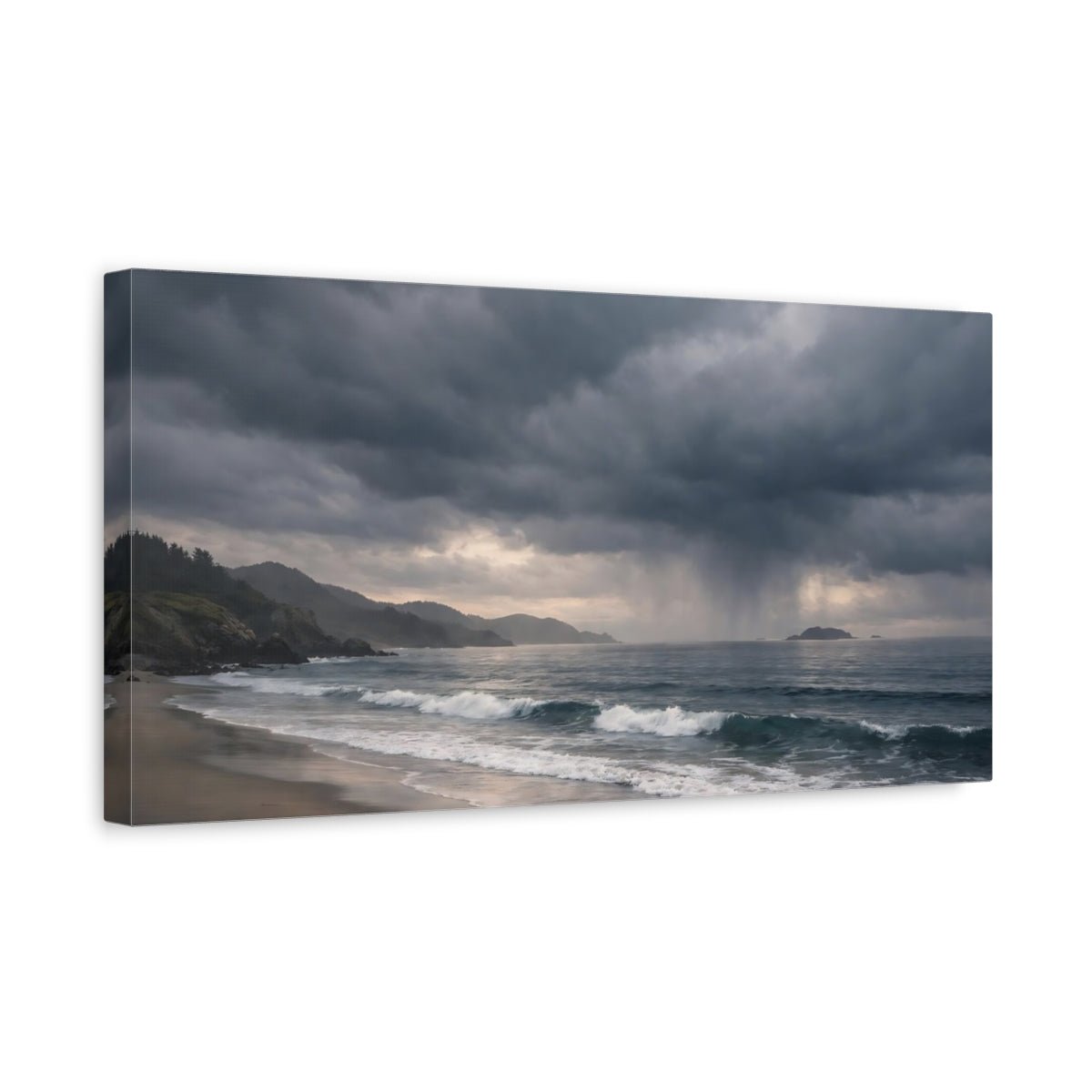 Nature Coastal Storm Gray And Blue - Canvas Wall Art Print - YesArtYes