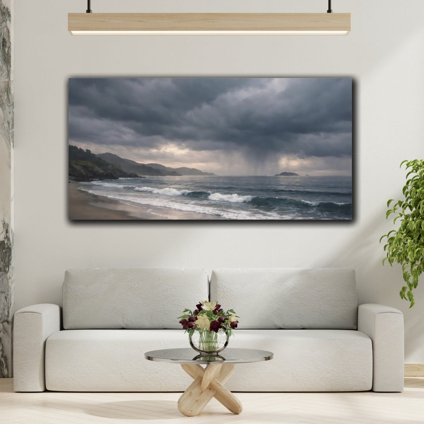 Nature Coastal Storm Gray And Blue - Canvas Wall Art Print - YesArtYes