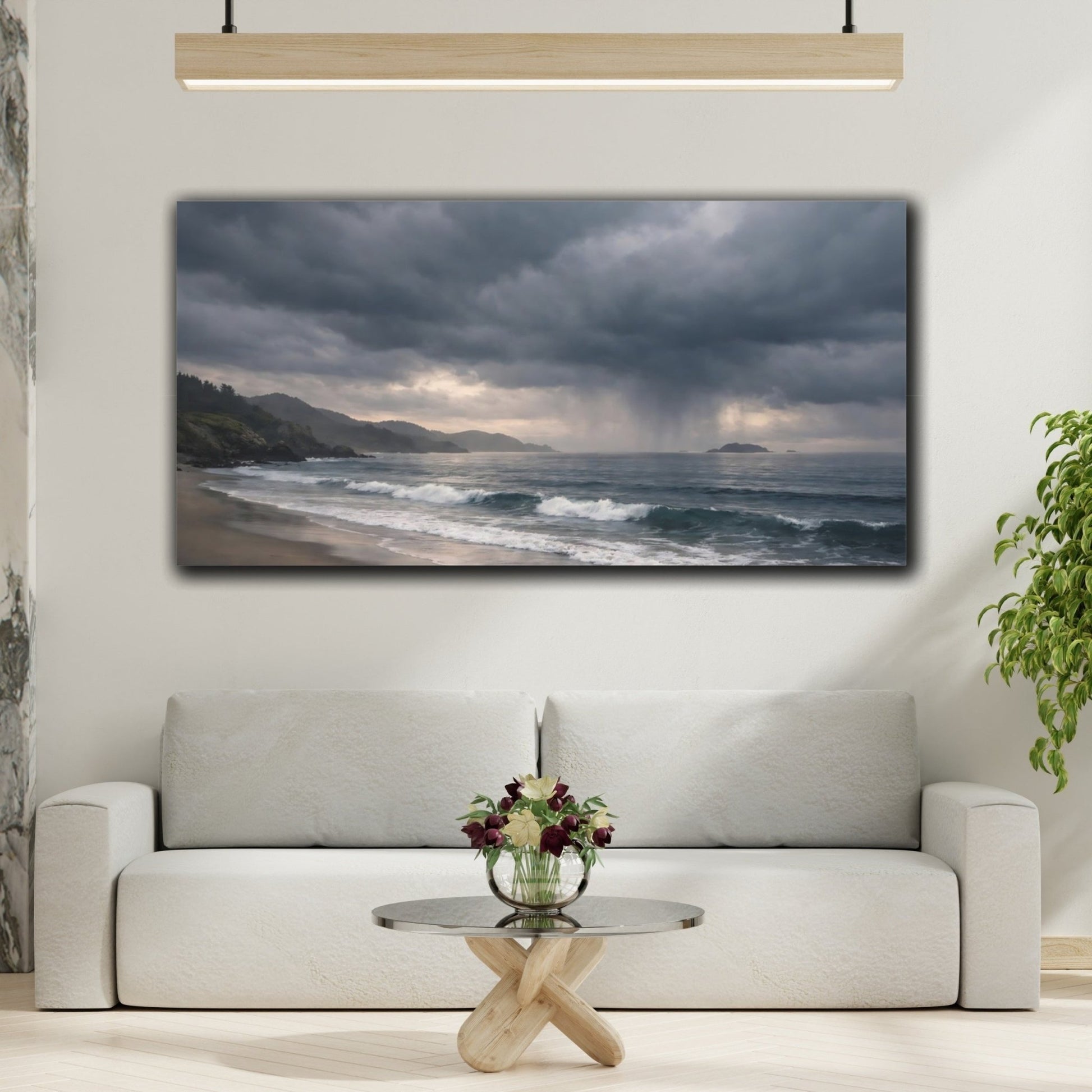 Nature Coastal Storm Gray And Blue - Canvas Wall Art Print - YesArtYes